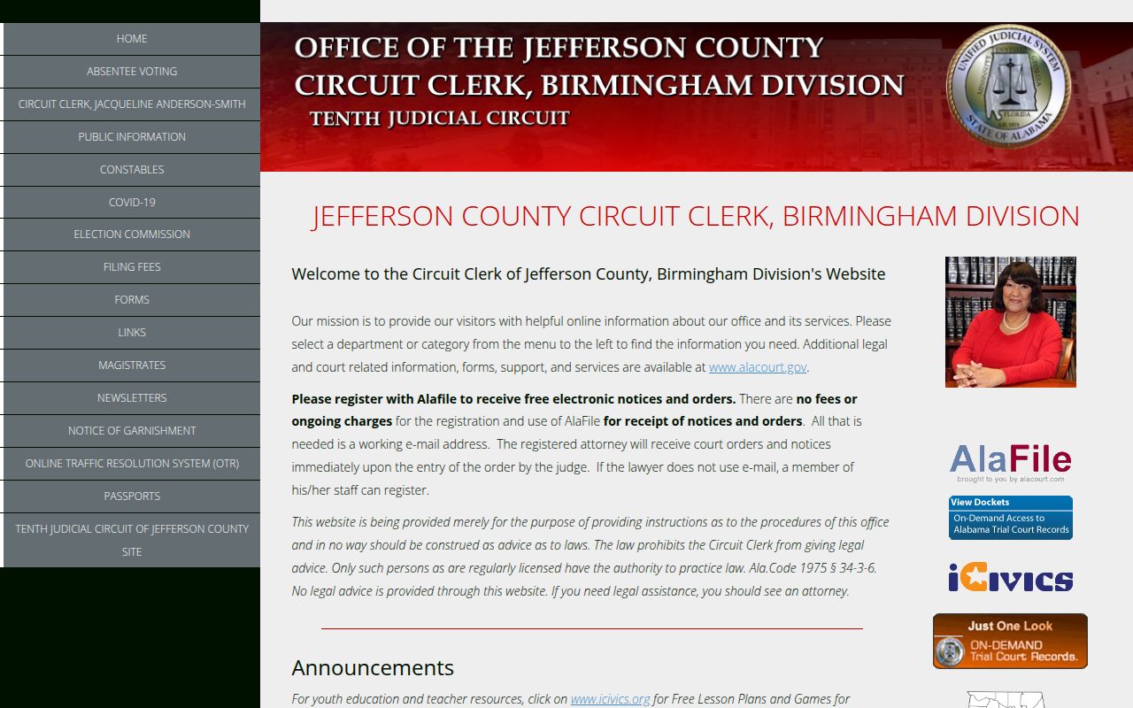Jefferson County Circuit Clerk portal for Birmingham felony records