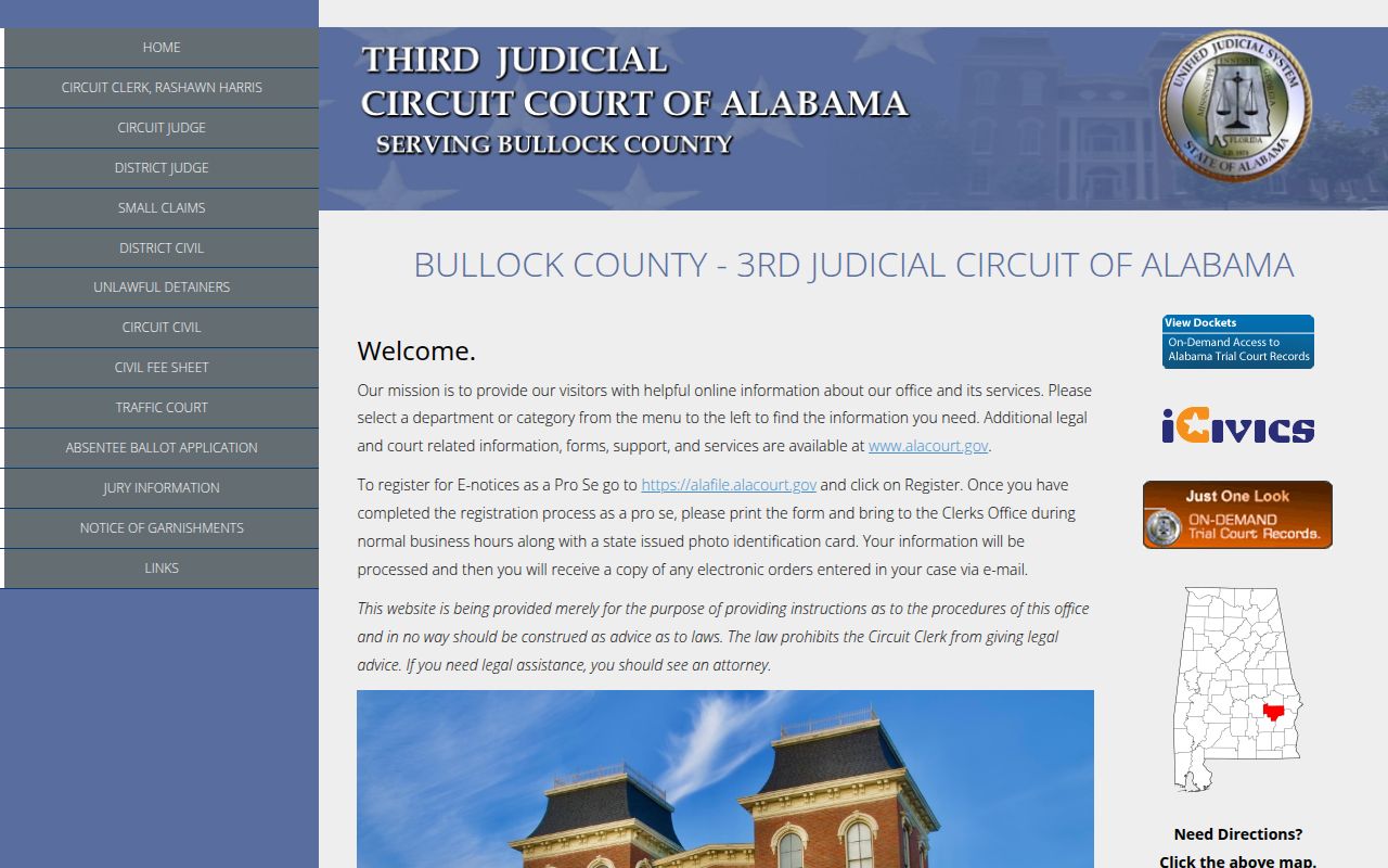 Bullock County felony records search through Alacourt