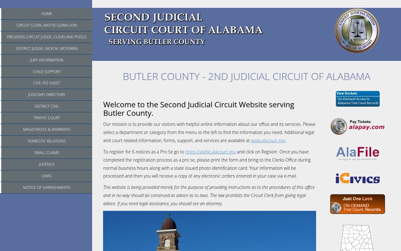 Butler County felony records search through Alacourt