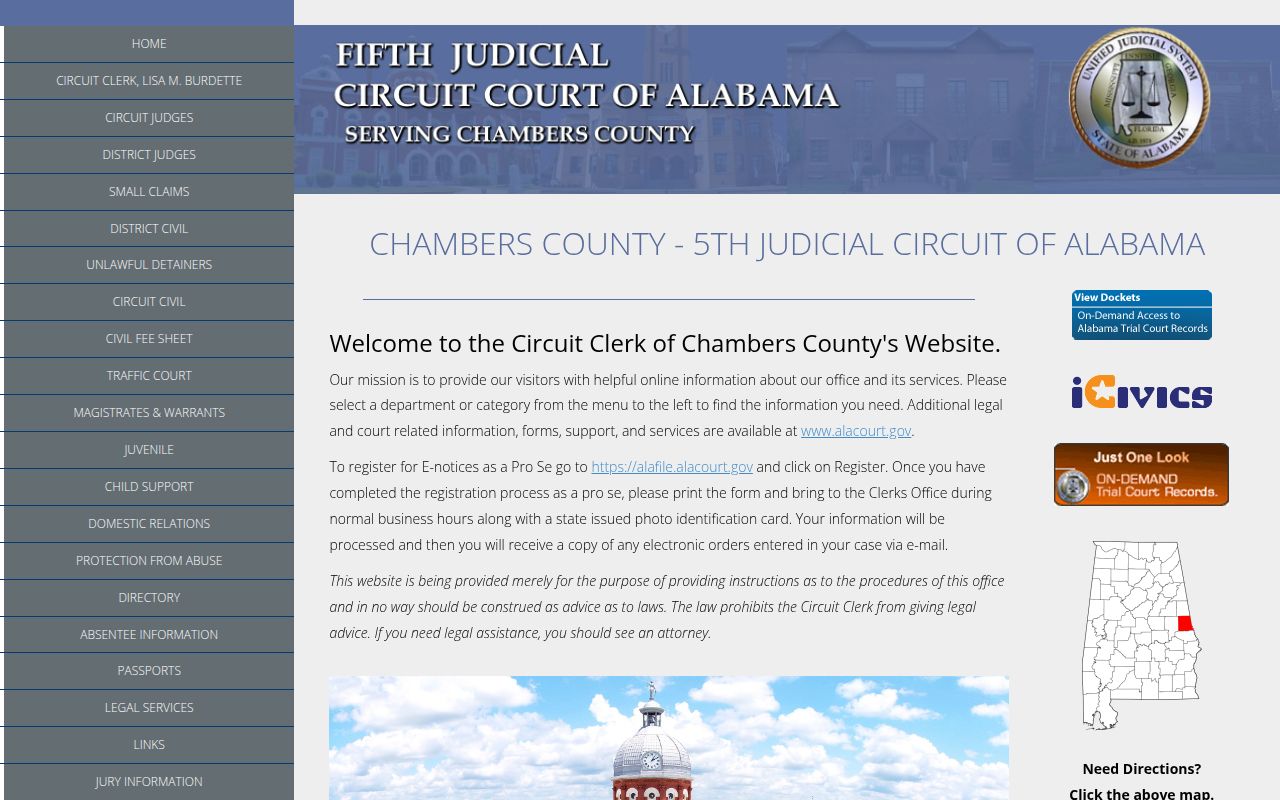 Chambers County felony records search through Alacourt