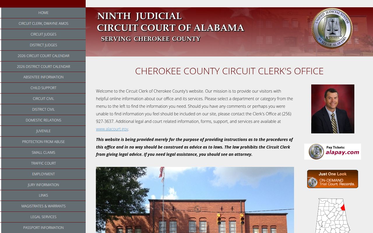Cherokee County felony records search through Alacourt
