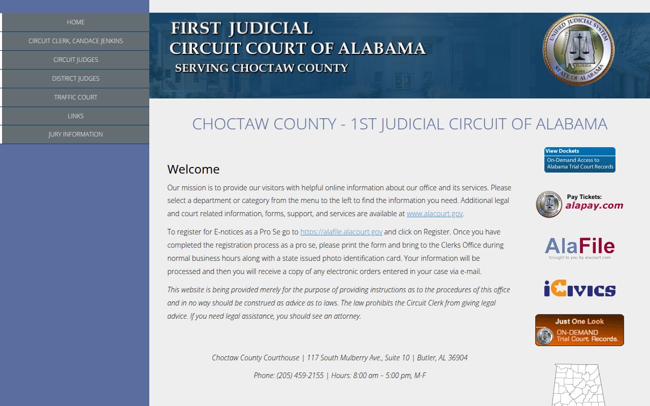 Choctaw County felony records search through Alacourt