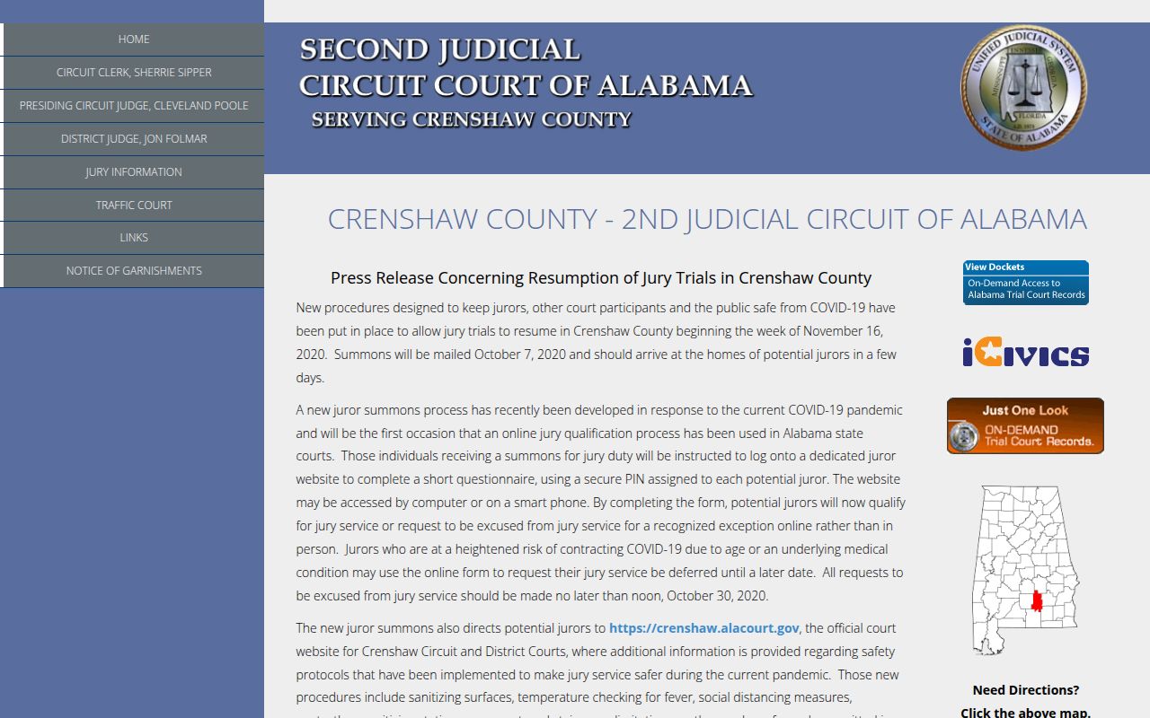 Crenshaw County felony records search through Alacourt