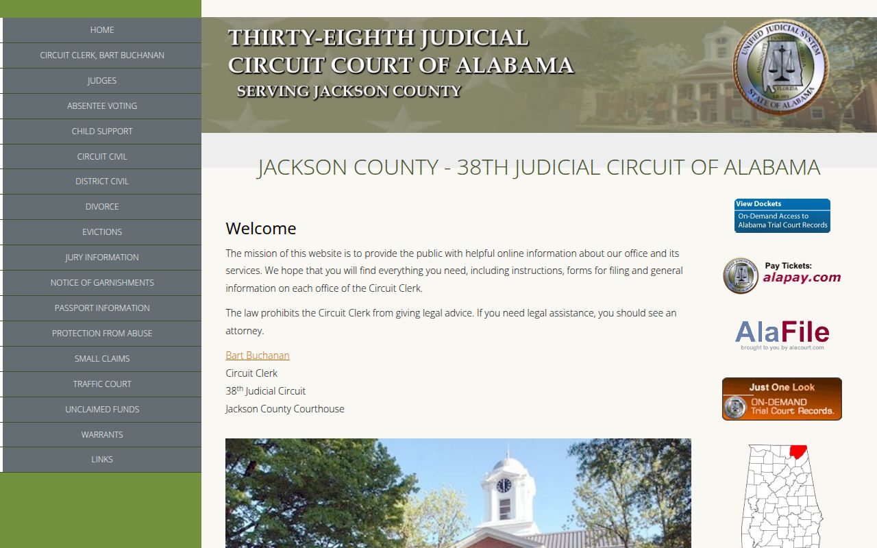 Jackson County felony records search through Alacourt