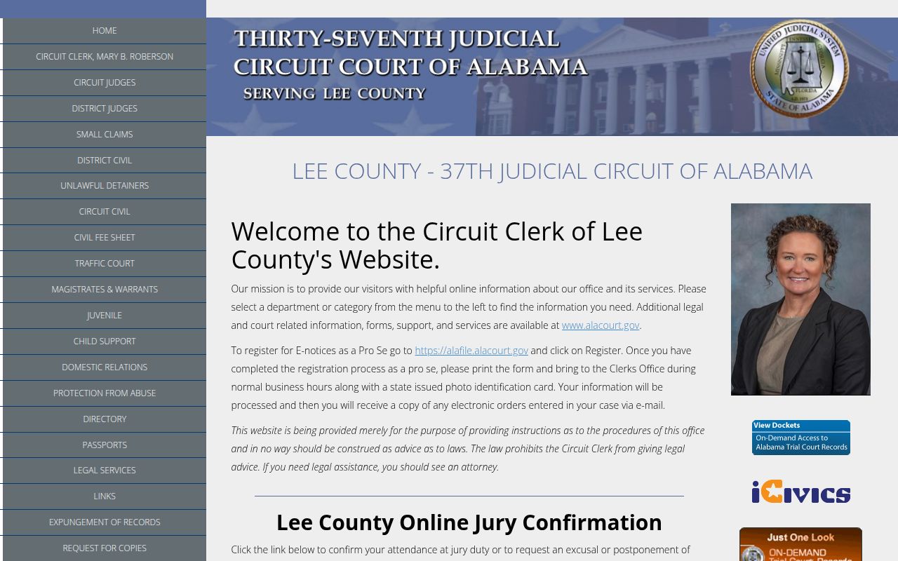 Lee County felony records search through Alacourt