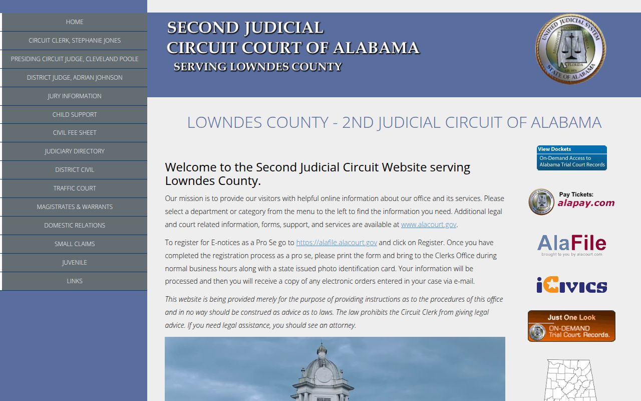 Lowndes County felony records search through Alacourt