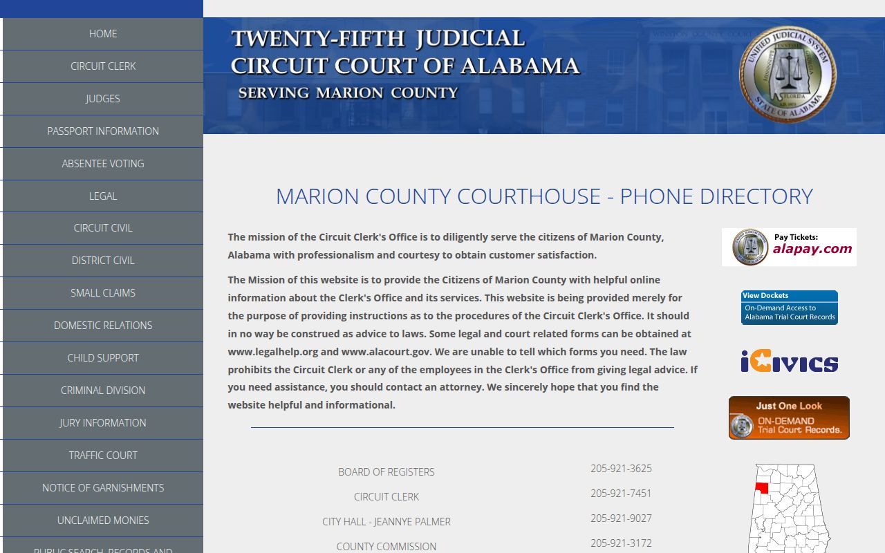 Marion County felony records search through Alacourt