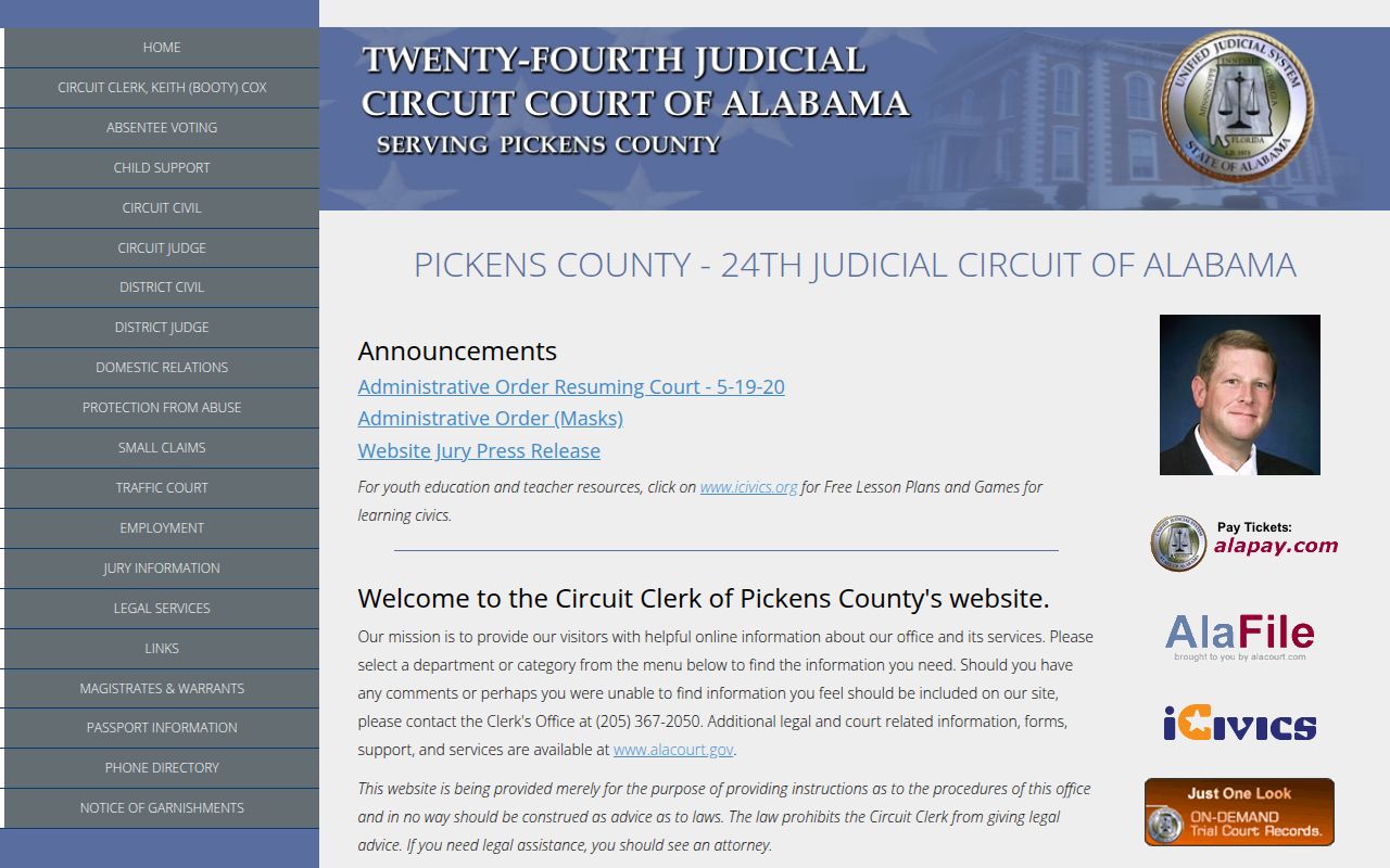 Pickens County felony records search through Alacourt