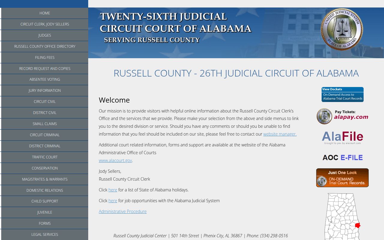 Russell County felony records search through Alacourt