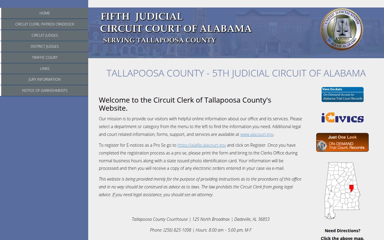 Tallapoosa County felony records search through Alacourt
