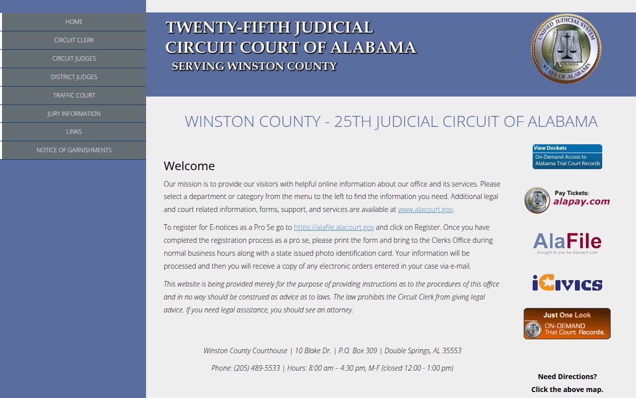 Winston County felony records search through Alacourt