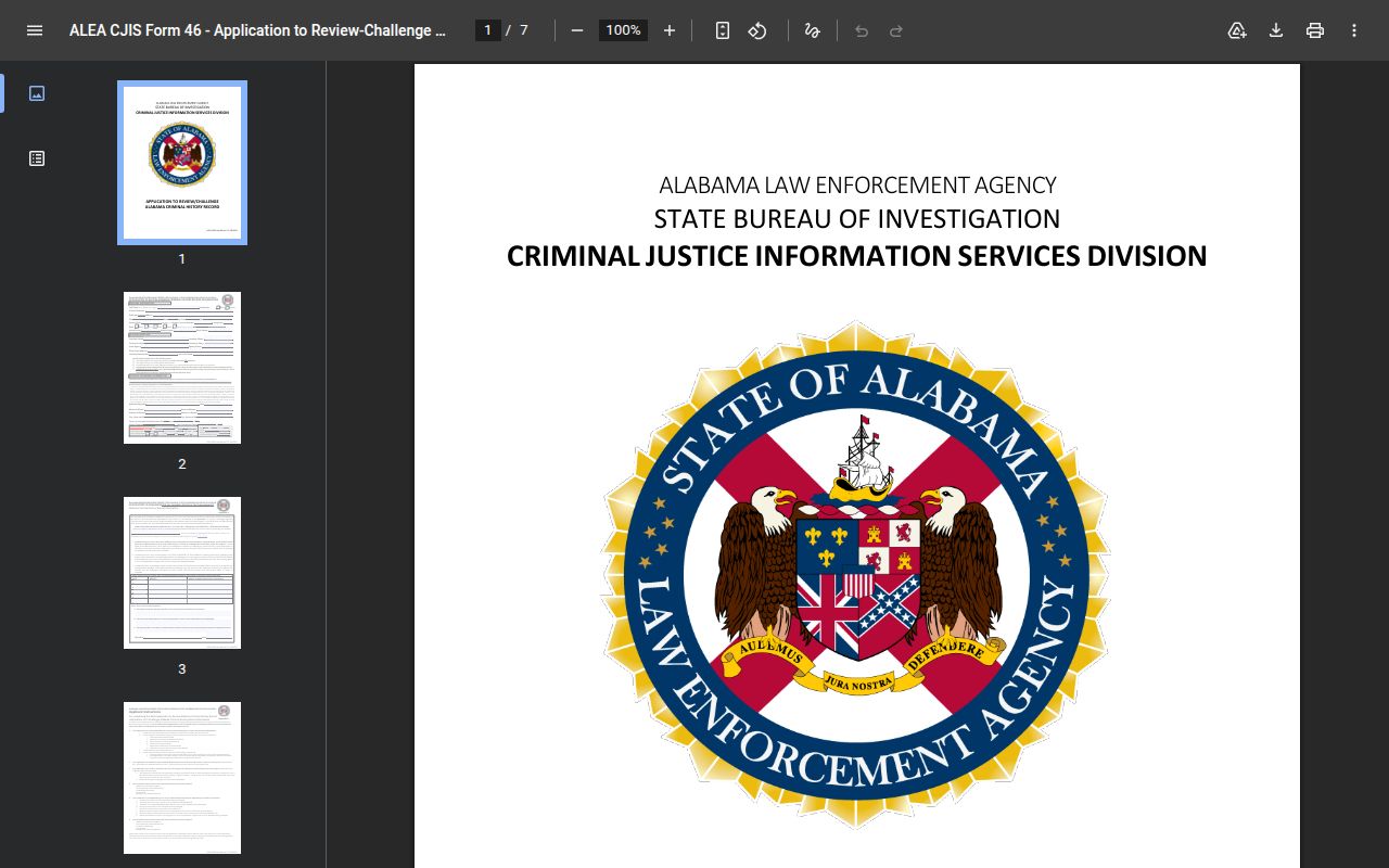 ALEA Form 46 application for criminal history review