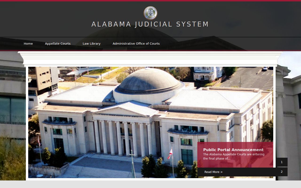 Alabama Judicial System website homepage